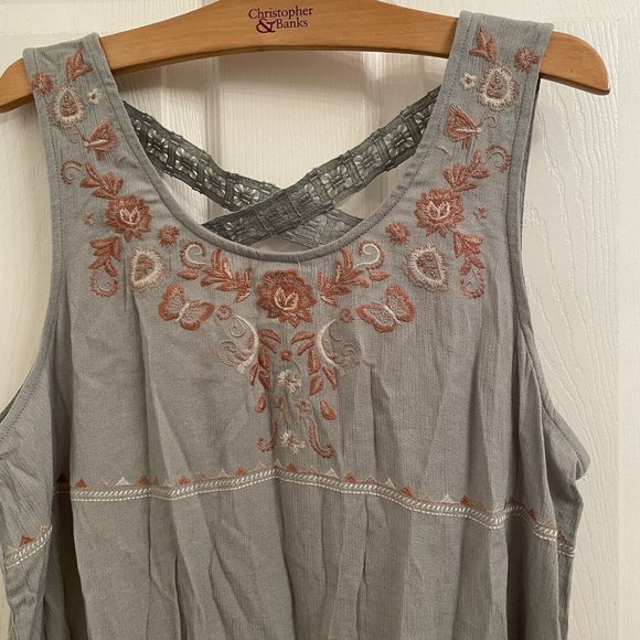 Kelly Renee Gray Embroidered Sleeveless Cross Back Tank Top size XL - Picture 3 of 5
